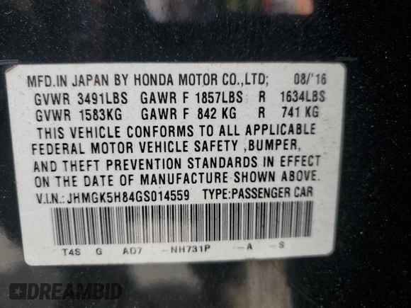 2016 Honda Fit EX-L с VIN JHMGK5H84GS014559, выставлен на аукционе Copart как лот 60352675 с пробегом 101 779 миль миль и Списание • Salvage title. История ставок и продаж доступна на DreamBid. Изображение 12.