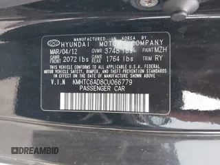 2012 Hyundai Veloster w/Black Int with VIN KMHTC6AD8CU066779, listed as a IAAI auction lot 41699960 with 160,875 mi miles and . Bid and sale history available at DreamBid. Image 9.