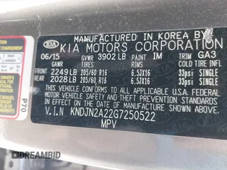 2016 Kia Soul with VIN KNDJN2A22G7250522, listed as a IAAI auction lot 41839460 with 141,825 mi miles. Bid and sale history available at carsss.com. Image 9.