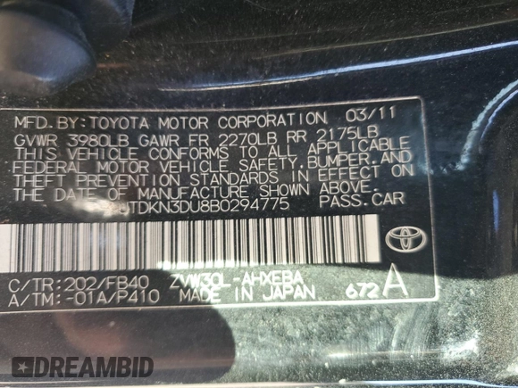 2011 Toyota Prius I with VIN JTDKN3DU8B0294775, listed as a Copart auction lot 77183264 with 175,876 mi miles and Clean Title. Bid and sale history available at carsss.com. Image 16.