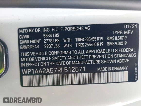 2024 Porsche Macan with VIN WP1AA2A57RLB12571, listed as a IAAI auction lot 41243341 with 4,744 mi miles and . Bid and sale history available at DreamBid. Image 9.