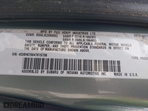 2004 Subaru Legacy Outback z VIN 4S3BH675647615736, wystawiony jako IAAI lot #42688407 z przebiegiem 208 849 mil mil oraz . Historia ofert i sprzedaży dostępna na DreamBid. Obrazek 9.