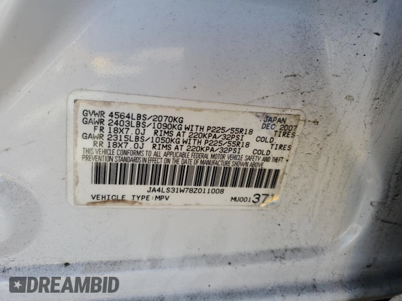 2008 Mitsubishi Outlander SE z VIN JA4LS31W78Z011008, wystawiony jako Copart lot #83665144 z przebiegiem 144 831 mil mil oraz Nie do naprawy • Non repairable. Historia ofert i sprzedaży dostępna na DreamBid. Obrazek 13.