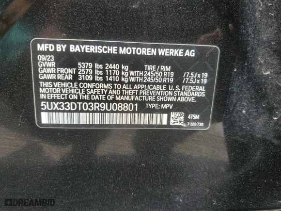 2024 BMW X4 xDrive30i with VIN 5UX33DT03R9U08801, listed as a Copart auction lot 52982635 with 25,238 mi miles and Salvage Title. Bid and sale history available at carsss.com. Image 13.
