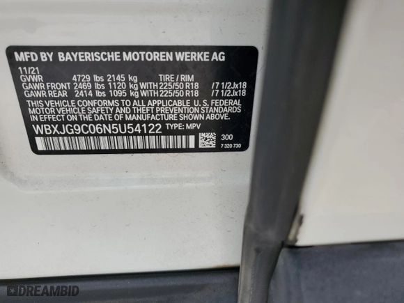 2022 BMW X1 xDrive28i with VIN WBXJG9C06N5U54122, listed as a Copart auction lot 45427915 with 46,803 mi miles and Salvage Title. Bid and sale history available at carsss.com. Image 12.