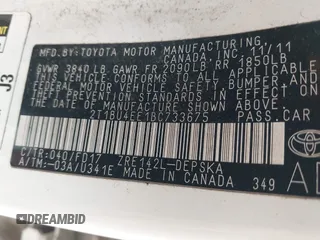 2011 Toyota Corolla L with VIN 2T1BU4EE1BC733675, listed as a IAAI auction lot 41837013 with 173,282 mi miles. Bid and sale history available at carsss.com. Image 9.