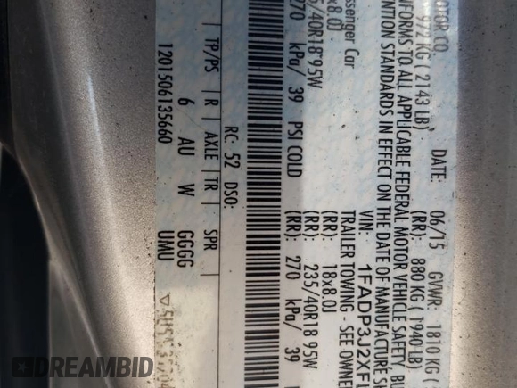 2015 Ford Focus Titanium with VIN 1FADP3J2XFL334046, listed as a Copart auction lot 48538825 with 98,322 mi miles and Non Repairable. Bid and sale history available at carsss.com. Image 12.
