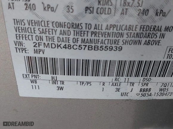 2007 Ford Edge SEL with VIN 2FMDK48C57BB55939, listed as a IAAI auction lot 41527945 with 316,761 mi miles. Bid and sale history available at carsss.com. Image 9.