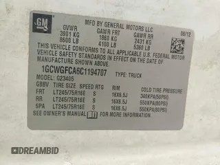 2012 Chevrolet Express Cargo with VIN 1GCWGFCA6C1194707, listed as a IAAI auction lot 42424538 with 335,965 mi miles and . Bid and sale history available at DreamBid. Image 9.