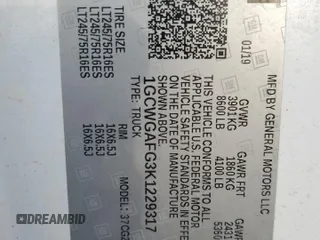 2019 Chevrolet Express Cargo Van with VIN 1GCWGAFG3K1229317, listed as a Copart auction lot 47428175 with 141,742 mi miles and Salvage Title. Bid and sale history available at carsss.com. Image 13.