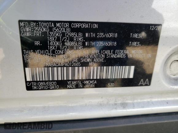 2023 Toyota bZ4X XLE z VIN JTMABACA4PA012665, wystawiony jako Copart lot #47674964 z przebiegiem 21 844 mil mil oraz Szkoda całkowita • Salvage title. Historia ofert i sprzedaży dostępna na DreamBid. Obrazek 12.