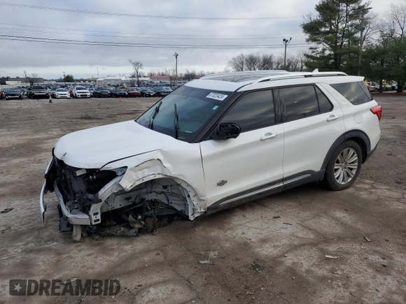 2022 Ford Explorer King Ranch z VIN 1FM5K8LC3NGA14215, wystawiony jako Copart lot #87023424 z przebiegiem Nie podano mil oraz Szkoda całkowita • Salvage title. Historia ofert i sprzedaży dostępna na DreamBid. Obrazek 1.