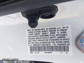 2016 Honda Civic Sedan EX with VIN 19XFC2F77GE214275, listed as a IAAI auction lot 41812843 with 85,850 mi miles. Bid and sale history available at carsss.com. Image 9.