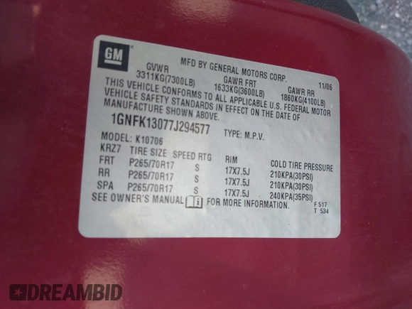 2007 Chevrolet Tahoe LTZ z VIN 1GNFK13077J294577, wystawiony jako IAAI lot #42144278 z przebiegiem 168 054 mil mil oraz . Historia ofert i sprzedaży dostępna na DreamBid. Obrazek 9.