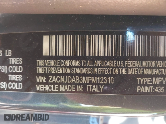 2021 Jeep Renegade Jeepster with VIN ZACNJDAB3MPM12310, listed as a IAAI auction lot 40997587 with 125,165 mi miles and . Bid and sale history available at DreamBid. Image 9.