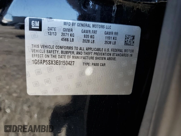 2014 Cadillac CTS RWD with VIN 1G6AP5SX3E0150427, listed as a Copart auction lot 56375665 with 117,903 mi miles and Salvage title. Bid and sale history available at DreamBid. Image 12.