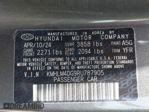 2024 Hyundai Elantra SEL with VIN KMHLM4DG9RU787905, listed as a IAAI auction lot 42157913 with 23,122 mi miles. Bid and sale history available at carsss.com. Image 9.