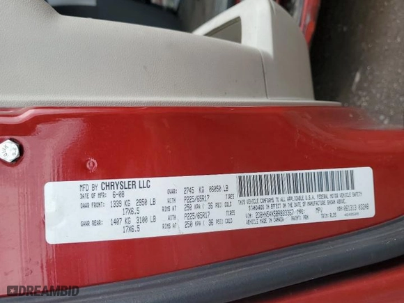 2008 Dodge Grand Caravan SXT with VIN 2D8HN54X58R833367, listed as a Copart auction lot 51824055 with 180,553 mi miles and Salvage Title. Bid and sale history available at carsss.com. Image 13.