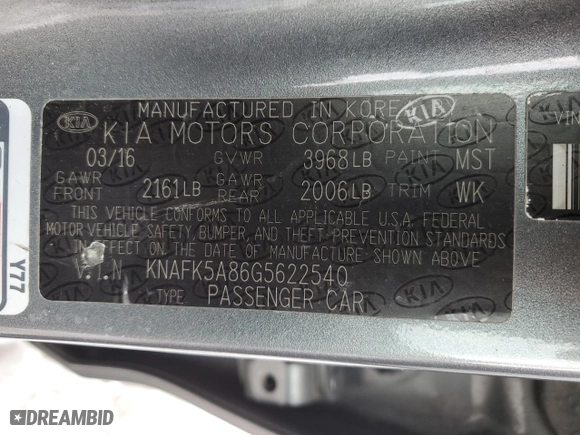 2016 Kia Forte 5-Door LX with VIN KNAFK5A86G5622540, listed as a Copart auction lot 45663255 with 104,753 mi miles and Salvage Title. Bid and sale history available at carsss.com. Image 12.