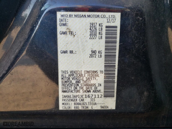 2018 Nissan Altima 2.5 S with VIN 1N4AL3AP1JC167112, listed as a Copart auction lot 46841095 with 0 mi miles and Salvage Title. Bid and sale history available at carsss.com. Image 12.