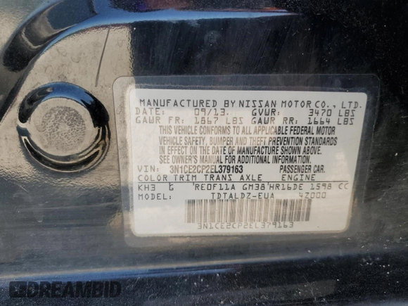 2014 Nissan Note S Plus with VIN 3N1CE2CP2EL379163, listed as a Copart auction lot 62571595 with 156,421 mi miles and Clean title. Bid and sale history available at DreamBid. Image 13.