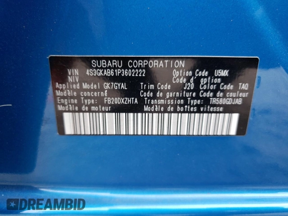 2023 Subaru Impreza with VIN 4S3GKAB61P3602222, listed as a Copart auction lot 78674434 with 19,416 mi miles and Salvage title. Bid and sale history available at DreamBid. Image 13.