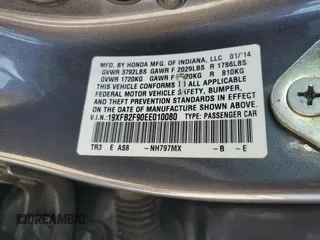 2014 Honda Civic EX-L with VIN 19XFB2F90EE010080, listed as a Copart auction lot 52307055 with 284,203 mi miles and Salvage Title. Bid and sale history available at DreamBid. Image 14.