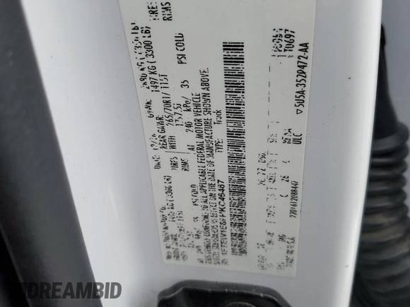2017 Ford F-150 XL with VIN 1FTEW1E89HKC46487, listed as a Copart auction lot 45216065 with 153,488 mi miles and Salvage Title. Bid and sale history available at carsss.com. Image 12.