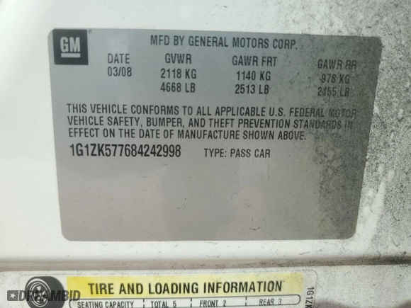 2008 Chevrolet Malibu LTZ with VIN 1G1ZK577684242998, listed as a Copart auction lot 51285445 with 160,855 mi miles and Salvage Title. Bid and sale history available at carsss.com. Image 13.