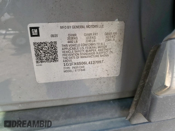 2020 Chevrolet Bolt EV 2LT z VIN 1G1FX6S06L4137097, wystawiony jako Copart lot #58361145 z przebiegiem 37 304 mil mil oraz Szkoda całkowita • Salvage title. Historia ofert i sprzedaży dostępna na DreamBid. Obrazek 13.