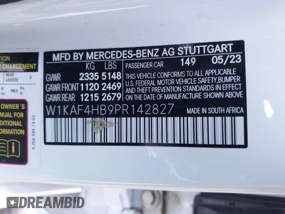 2023 Mercedes-Benz C 300 with VIN W1KAF4HB9PR142827, listed as a IAAI auction lot 41419476 with 21,041 mi miles and . Bid and sale history available at DreamBid. Image 9.