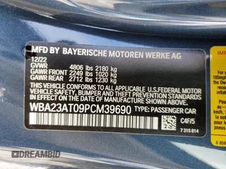 2023 BMW 4 Series 430i with VIN WBA23AT09PCM39690, listed as a Copart auction lot 43609655 with 11,224 mi miles and Salvage Title. Bid and sale history available at carsss.com. Image 14.