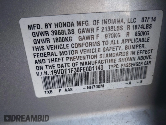 2015 Acura ILX with VIN 19VDE1F30FE001149, listed as a IAAI auction lot 41708274 with 101,081 mi miles. Bid and sale history available at carsss.com. Image 9.