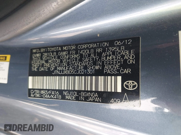2012 Scion iQ with VIN JTNJJXB05CJ021301, listed as a IAAI auction lot 42323450 with 97,185 mi miles and . Bid and sale history available at DreamBid. Image 9.