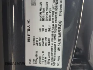2023 Tesla Model 3 с VIN 5YJ3E1EA8PF654309, выставлен на аукционе Copart как лот 56178615 с пробегом 34 075 миль миль и Списание • Salvage title. История ставок и продаж доступна на DreamBid. Изображение 12.