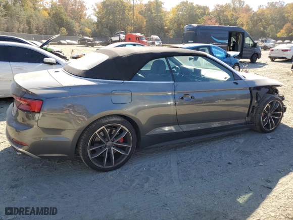 2018 Audi S5 Cabriolet Prestige with VIN WAU24GF58JN002122, listed as a Copart auction lot 76921074 with NaN miles and Salvage Title. Bid and sale history available at carsss.com. Image 3.