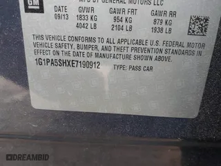 2014 Chevrolet Cruze LS with VIN 1G1PA5SHXE7190912, listed as a IAAI auction lot 41936724 with 100,924 mi miles. Bid and sale history available at carsss.com. Image 9.