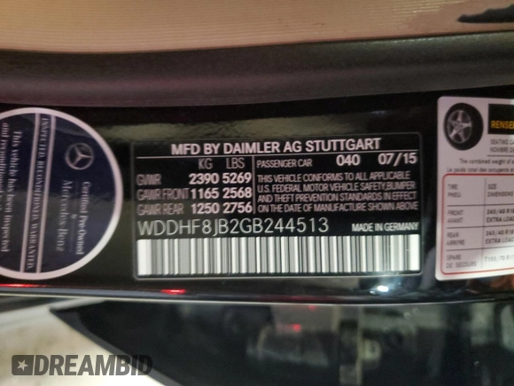 2016 Mercedes-Benz E-Class E 350 Luxury with VIN WDDHF8JB2GB244513, listed as a Copart auction lot 47815085 with 111,674 mi miles and Salvage Title. Bid and sale history available at carsss.com. Image 14.