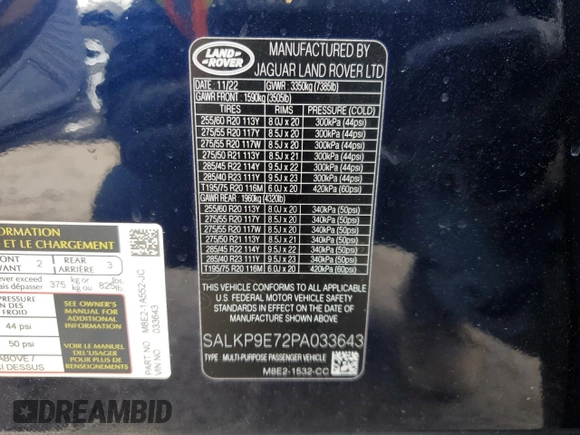 2023 Land Rover Range Rover SE z VIN SALKP9E72PA033643, wystawiony jako Copart lot #49988445 z przebiegiem 35 264 mil mil oraz Szkoda całkowita • Salvage title. Historia ofert i sprzedaży dostępna na DreamBid. Obrazek 13.