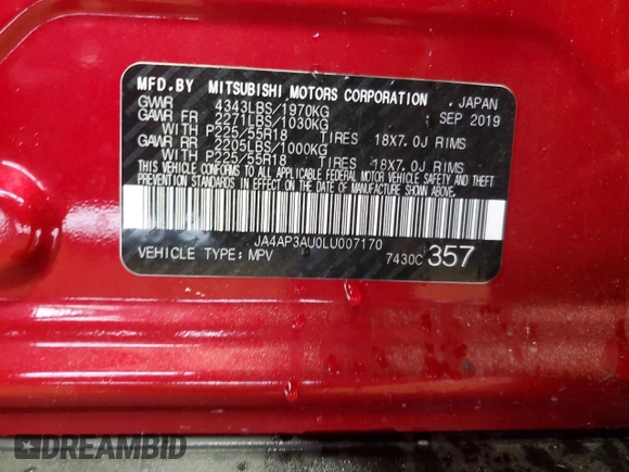 2020 Mitsubishi Outlander ES with VIN JA4AP3AU0LU007170, listed as a Copart auction lot 50936925 with 108,597 mi miles and Salvage title. Bid and sale history available at DreamBid. Image 16.