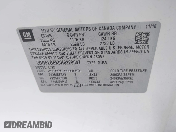 2017 Chevrolet Equinox Premier z VIN 2GNFLGEK9H6229047, wystawiony jako IAAI lot #42330100 z przebiegiem 86 096 mil mil oraz . Historia ofert i sprzedaży dostępna na DreamBid. Obrazek 9.