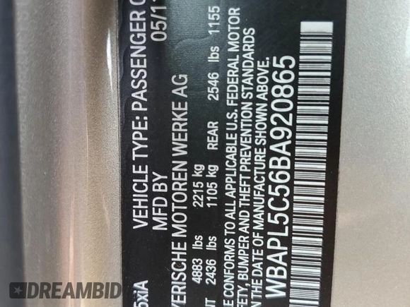 2011 BMW 3 Series 335i xDrive with VIN WBAPL5C56BA920865, listed as a Copart auction lot 57619265 with 102,448 mi miles and Salvage title. Bid and sale history available at DreamBid. Image 12.