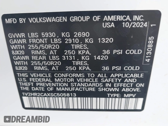 2025 Volkswagen Atlas SE with VIN 1V2HR2CAXSC505813, listed as a IAAI auction lot 42149407 with 19,160 mi miles and . Bid and sale history available at DreamBid. Image 9.