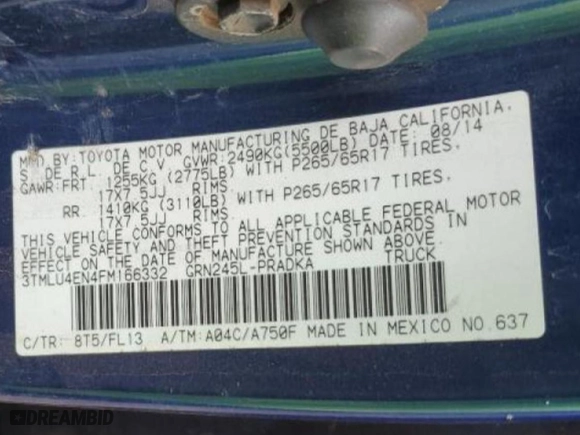 2015 Toyota Tacoma with VIN 3TMLU4EN4FM166332, listed as a Copart auction lot 45418905 with NaN miles and Clean Title. Bid and sale history available at carsss.com. Image 13.