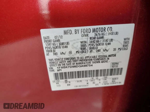 2013 Ford Explorer XLT z VIN 1FM5K7D98DGA98754, wystawiony jako Copart lot #56841075 z przebiegiem 100 174 mil mil oraz Szkoda całkowita • Salvage title. Historia ofert i sprzedaży dostępna na DreamBid. Obrazek 13.