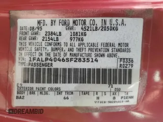 1995 Ford Mustang with VIN 1FALP4046SF283514, listed as a Copart auction lot 47492825 with 121,272 mi miles and Clean Title. Bid and sale history available at carsss.com. Image 12.