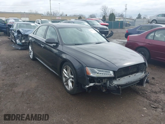 2016 Audi A8 L 4.0T Sport with VIN WAU43AFD3GN020763, listed as a IAAI auction lot 41951858 with 104,563 mi miles. Bid and sale history available at carsss.com. Image 1.
