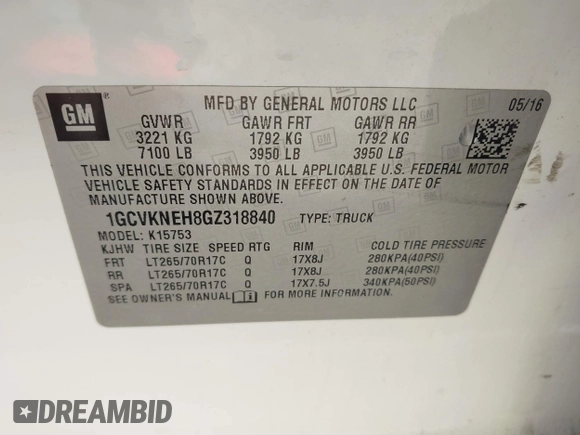 2016 Chevrolet Silverado 1500 Work Truck with VIN 1GCVKNEH8GZ318840, listed as a IAAI auction lot 41351423 with 195,334 mi miles. Bid and sale history available at carsss.com. Image 9.