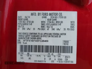 2014 Ford F-150 XL with VIN 1FTFX1EFXEFC28469, listed as a IAAI auction lot 42215331 with 198,139 mi miles and . Bid and sale history available at DreamBid. Image 9.