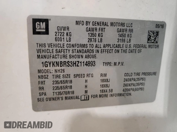 2017 Cadillac XT5 Luxury FWD with VIN 1GYKNBRS3HZ114893, listed as a Copart auction lot 49874565 with 87,353 mi miles and Clean Title. Bid and sale history available at carsss.com. Image 14.